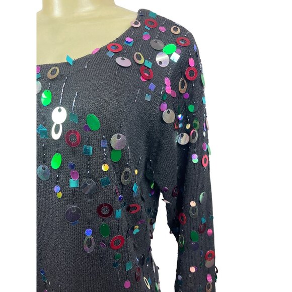 Design Options Womens Colorful Sequin Knit Sweater Size M - Picture 5 of 8